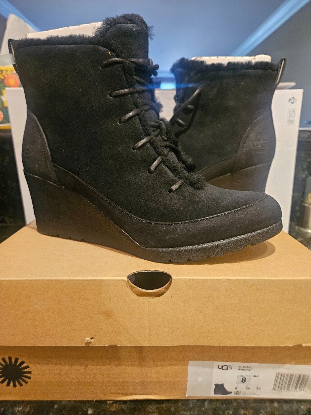 UGG Bridgit Waterproof Black Wedge Boots Women’s Size 8- NEW
